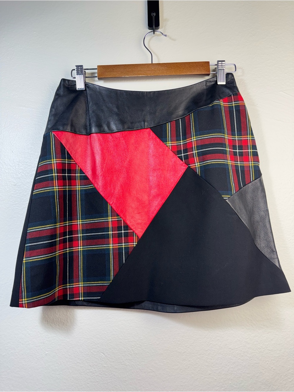 ABS Allen Schwartz NWT Leather Plaid Patchwork Mini Skirt Size 6